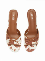 COWHIDE PRINT BOWKNOT HEELED SANDALS