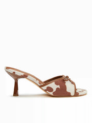 COWHIDE PRINT BOWKNOT HEELED SANDALS