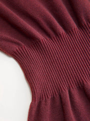 Knit Boat Neck Long Sleeve Split Mini Dress