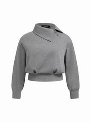 Asymmetrical Neck Cinched Waist Sweatshirt Curve & Plus