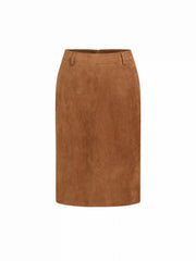 Suede Mid Rise Midi Pencil Skirt