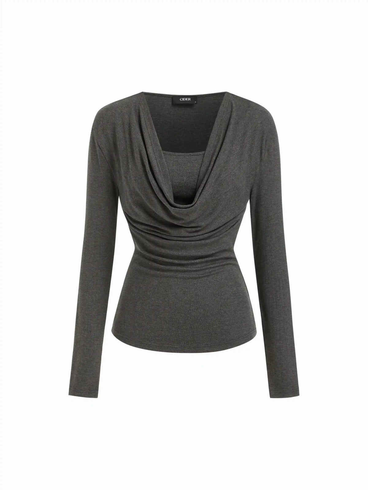 Cowl Neck Ruched Cinched Waist Top