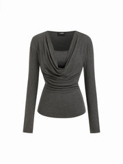 Cowl Neck Ruched Cinched Waist Top