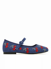 CHERRY EMBROIDERED MARY JANE FLATS