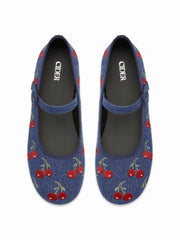 CHERRY EMBROIDERED MARY JANE FLATS