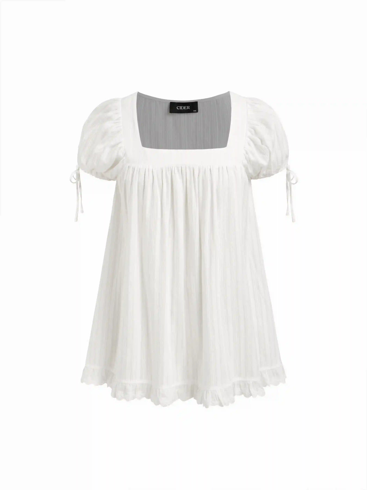 Cotton-blend Square Neck Ruffle Knotted Oversized Blouse Curve & Plus