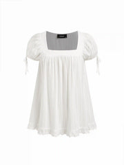 Cotton-blend Square Neck Ruffle Knotted Oversized Blouse Curve & Plus