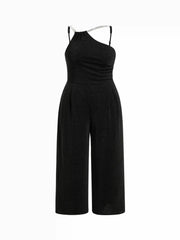 Asymmetrical Neck Glitter Rhinestone Straps Jumpsuit Curve & Plus