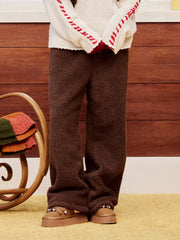 Fleece Mid Rise Elastic Waist Knotted Straight Leg Trousers