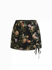 Jacquard Mid Rise Floral Knotted Mini Skirt Curve & Plus