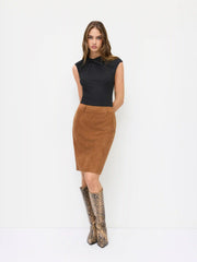 Suede Mid Rise Midi Pencil Skirt