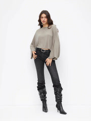 Jersey Round Neck Batwing Sleeve Oversized Tee