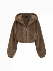 Faux Shearling Hooded Cropped Jacket
