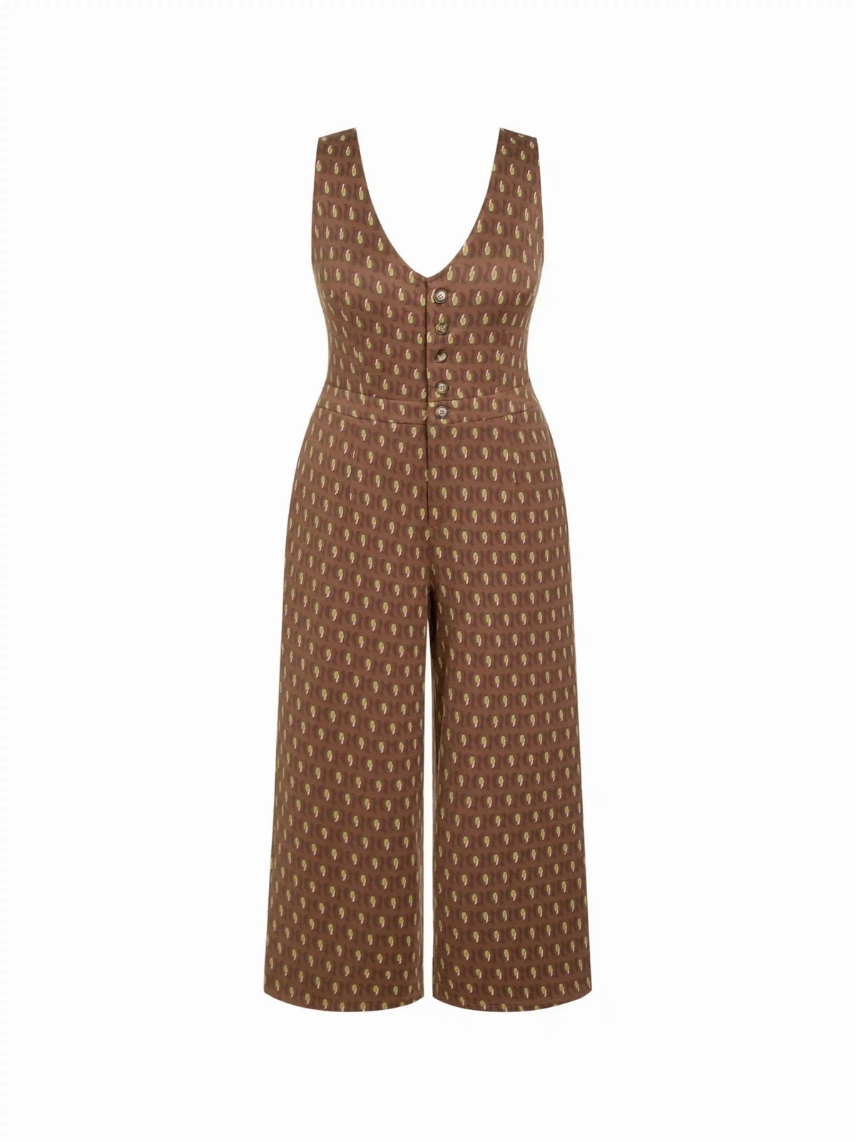 Jacquard V-neck Geometric Wide Leg Overalls Curve & Plus