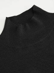 Knit High Neck Sleeve A-line Maxi Dress With Belt
