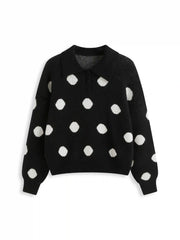 Knit Polka Dot Polo Neck Long Sleeve Oversized Sweater Curve & Plus