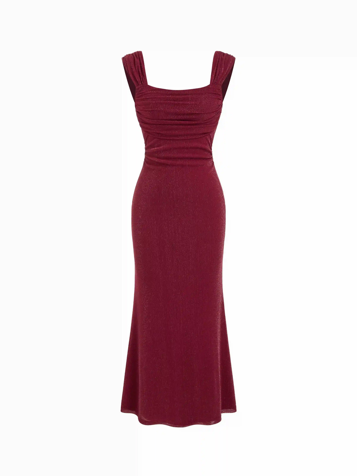 Square Neck Ruched Shimmer Mermaid Maxi Dress