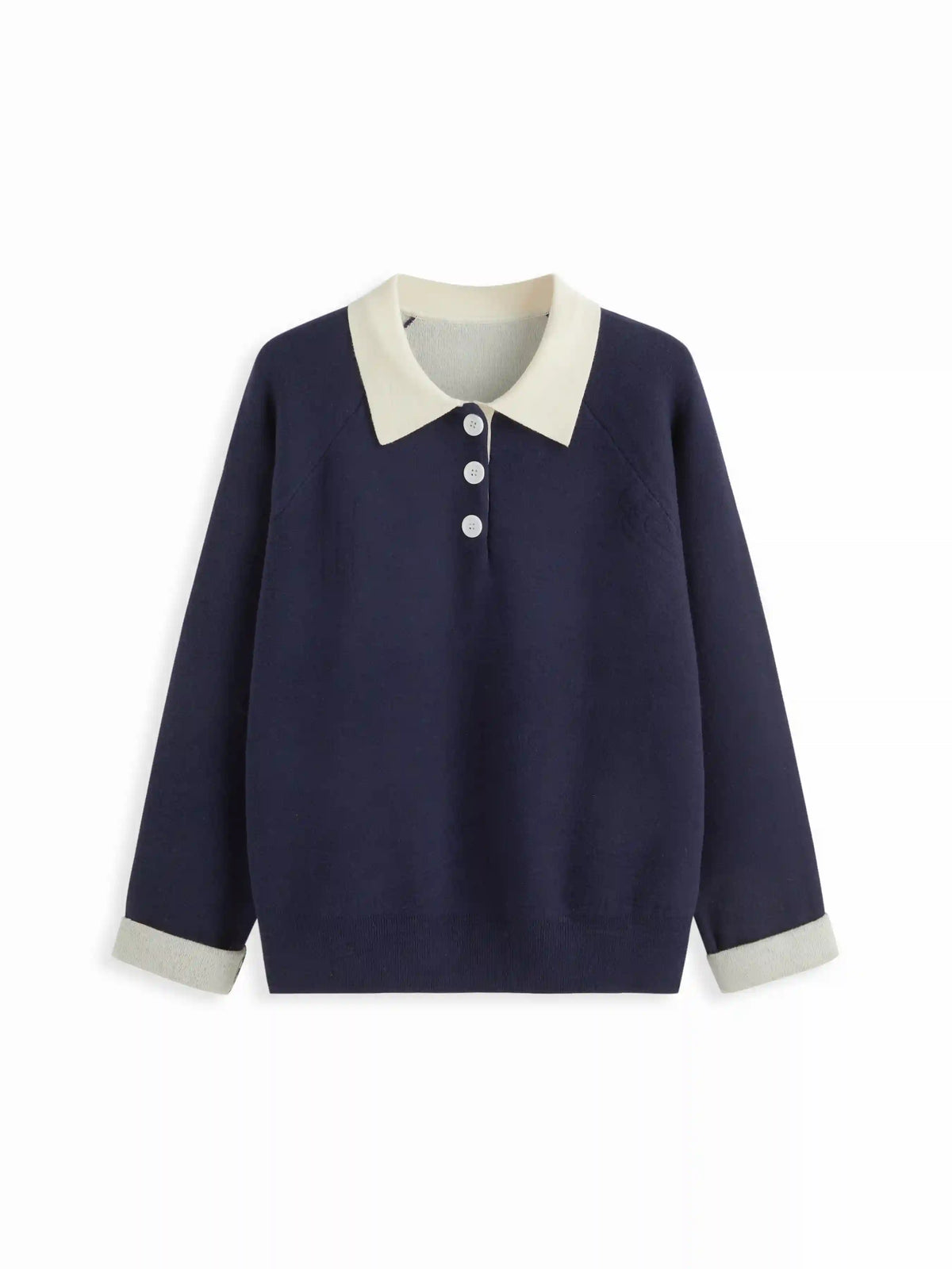 Knit Collar Colorblock Button Top Curve & Plus