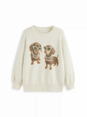Knit Wool-blend Dog Graphic Sweater Curve & Plus