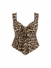 Sweetheart Leopard Hanky Hem Knotted Tank Top Curve & Plus