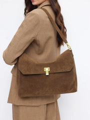 RECTANGULAR FAUX SUEDE TOTE BAG