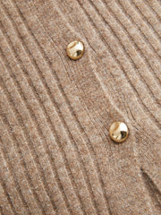 Knit Wool-blend Round Neckline Bell Sleeve Split Front Metal Button Cardigan