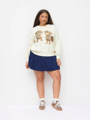 Knit Wool-blend Dog Graphic Sweater Curve & Plus