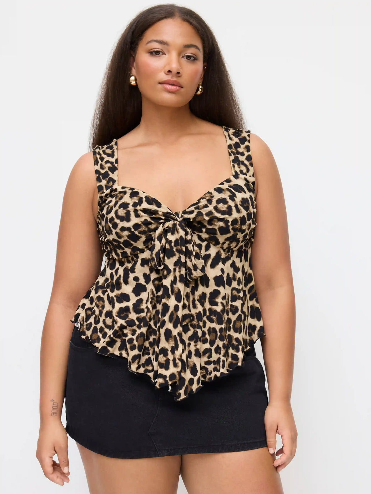 Sweetheart Leopard Hanky Hem Knotted Tank Top Curve & Plus
