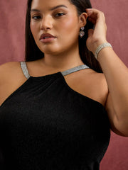Asymmetrical Neck Glitter Rhinestone Straps Jumpsuit Curve & Plus