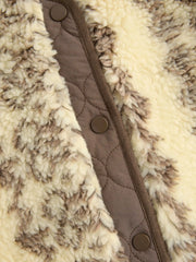 Fleece Pattern Two Tone Oversized Jacket With Quilted Patched Pocket