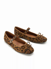 LEOPARD PRINT BOWKNOT DECOR MARY JANE SHOES