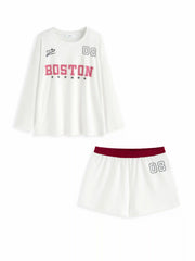 Boston 08 Solid Top & Mid Rise Contrasting Binding Shorts Loungewear Set Curve & Plus