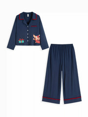 Christmas Dog Graphic Oversized Top & Mid Rise Wide Leg Trousers Loungewear Set Curve & Plus