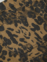Denim Leopard Overalls With Adjustable Straps