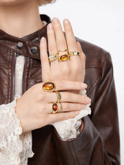 8PCS GEMSTONE CRINKLE RINGS SET