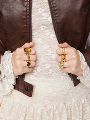 8PCS GEMSTONE CRINKLE RINGS SET