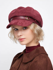 FAUX SUEDE BUCKLE BERET HAT