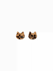 LEOPARD PRINT CAT SHAPED STUD EARRINGS