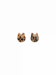 LEOPARD PRINT CAT SHAPED STUD EARRINGS