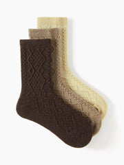 3 PAIRS CABLE WOOL-BLEND CREW SOCKS
