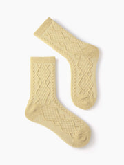 3 PAIRS CABLE WOOL-BLEND CREW SOCKS