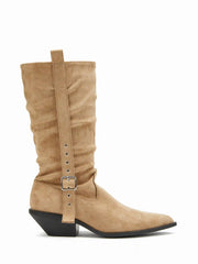 FAUX SUEDE BUCKLE POINTED TOE BOOTS