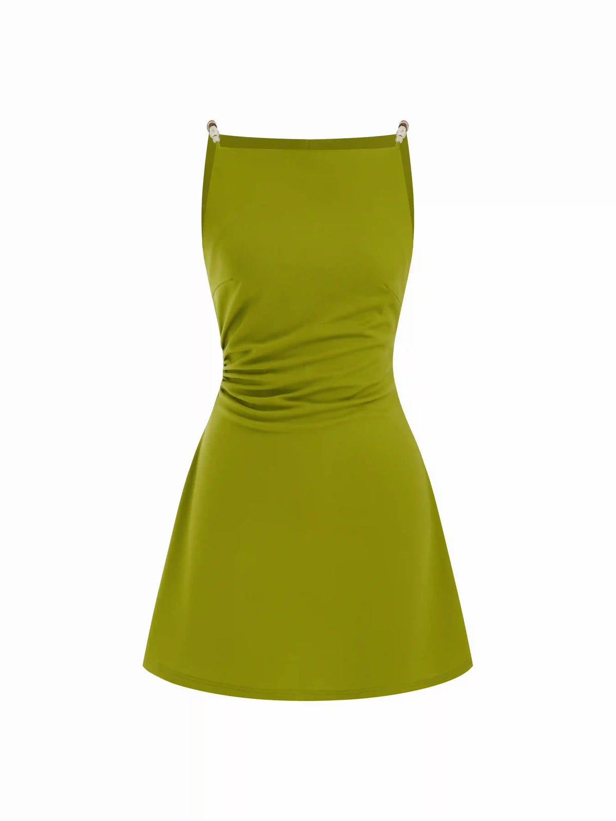 Square Neck Beaded Ruched A-line Cami Mini Dress