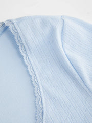 Pointelle U-neckline Bowknot Lace Tee