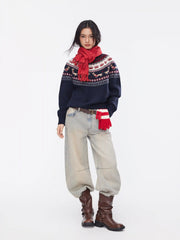 Dachshund Detail Round Neckline Oversized Sweater