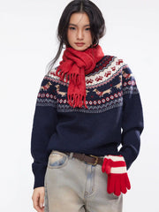 Dachshund Detail Round Neckline Oversized Sweater
