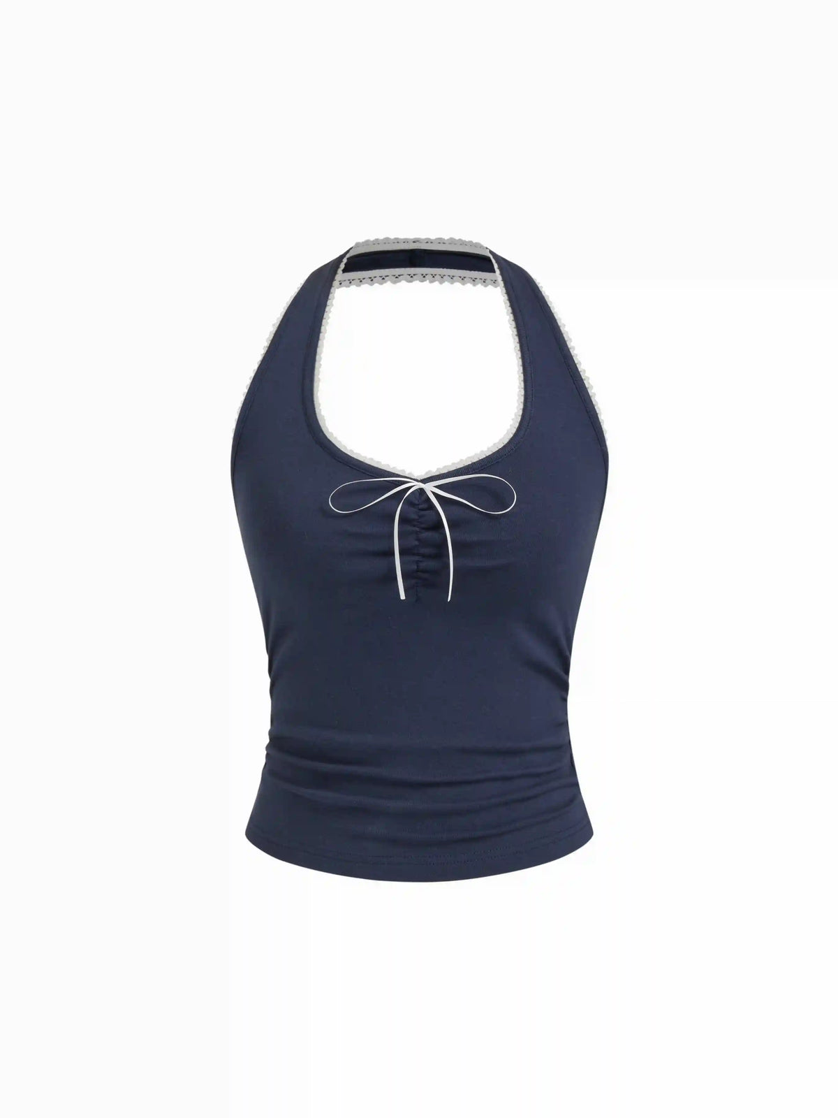 Cotton-blend Halter Neck Ruched Front Cami Top