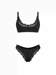 Jersey U-neckline Lace Trim Lingerie Set