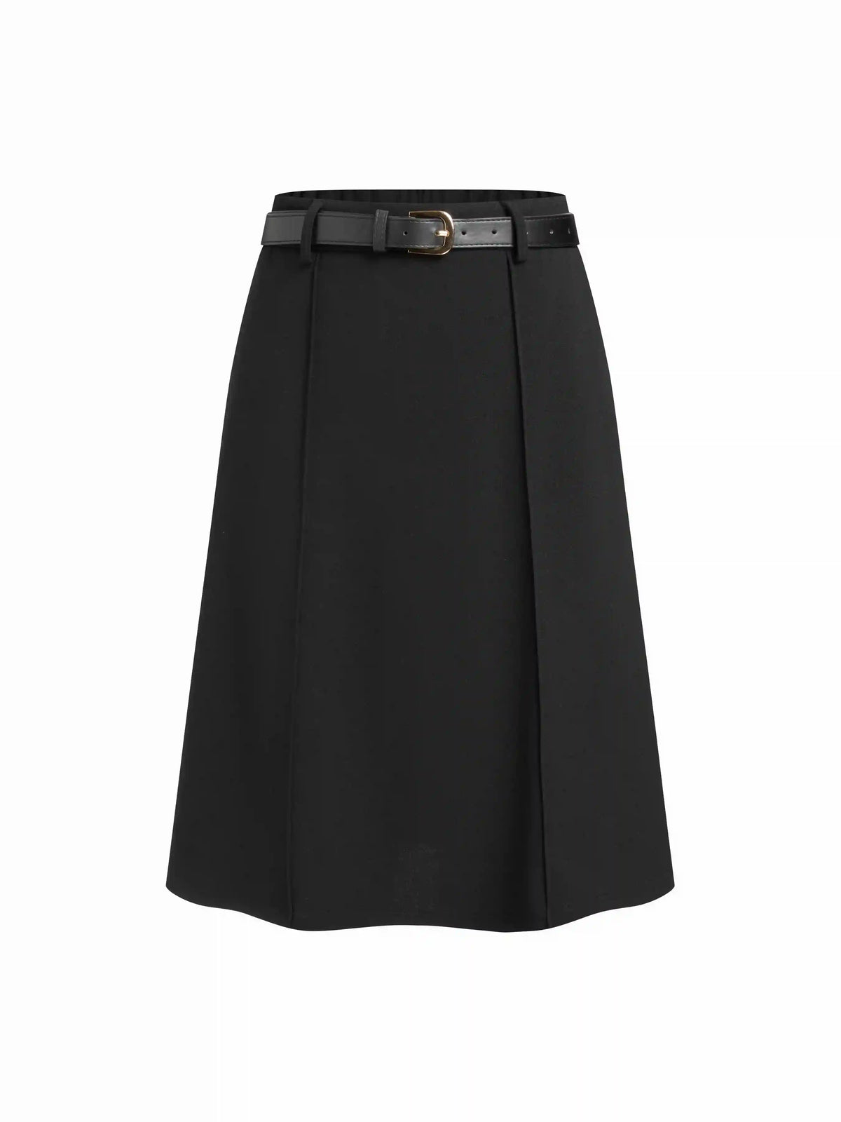 Mid Rise A-line Zipper Midi Skirt With Belt