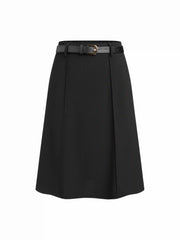 Mid Rise A-line Zipper Midi Skirt With Belt